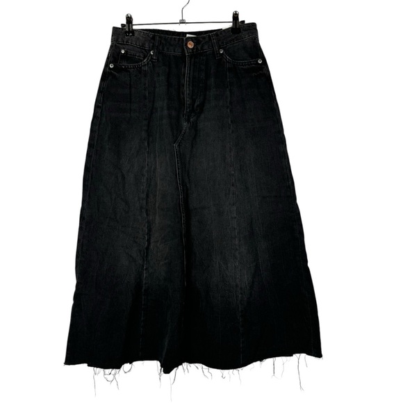 H&M Black Distressed Hem Denim A-Line Midi Skirt 4 - Picture 2 of 4